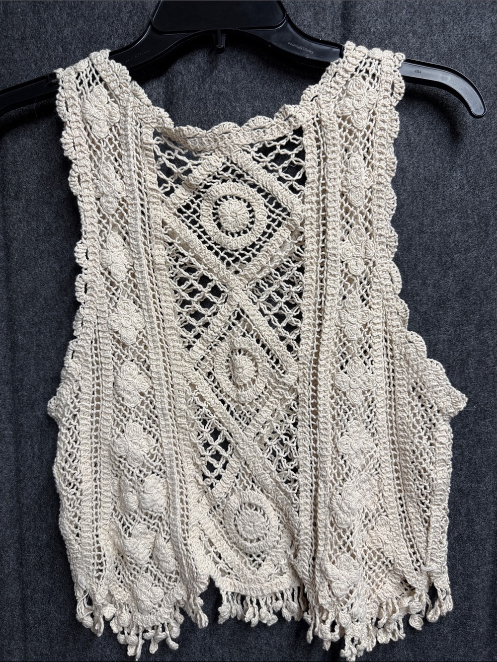 Boho Crochet Cream Tank Vest - Women's Lightweight Layering Top - Picture 3 of 4